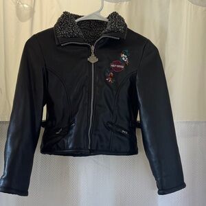 Harley-Davidson Black Leather Jacket with Embroidered Patch